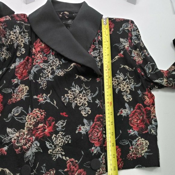 Vintage 90's Floral Dress Jacket L/XL Black Red - Picture 11 of 15